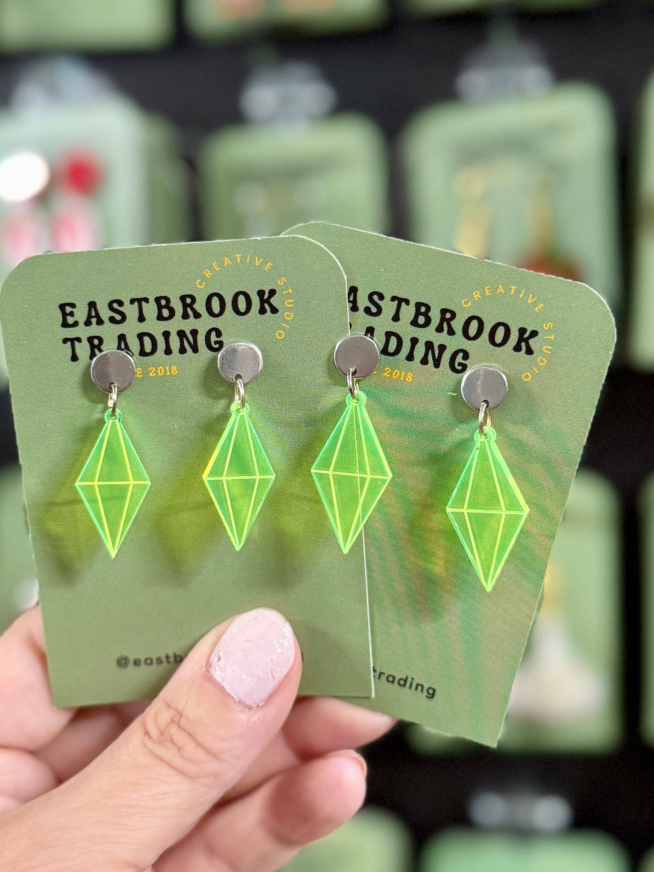 Green plum bob earrings for Sims game lovers